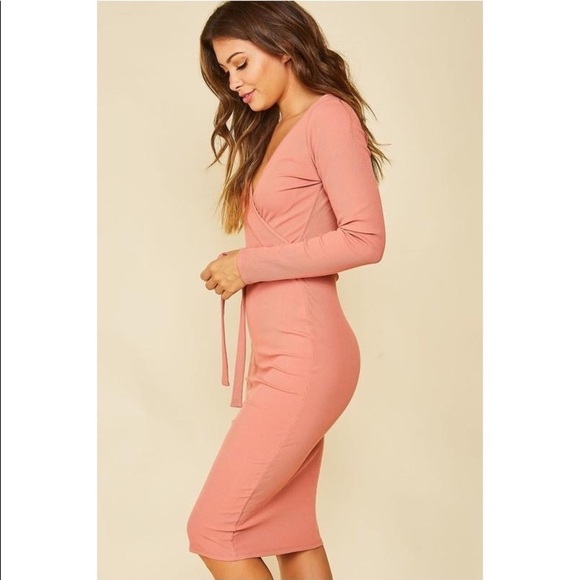 Black Tie Waist Knit Wrap Dress - Picture 3 of 7